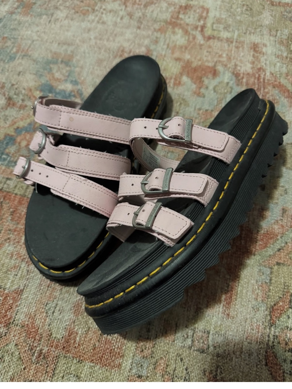 Dr. Martens Pink Triple-Strap Platform Sandals